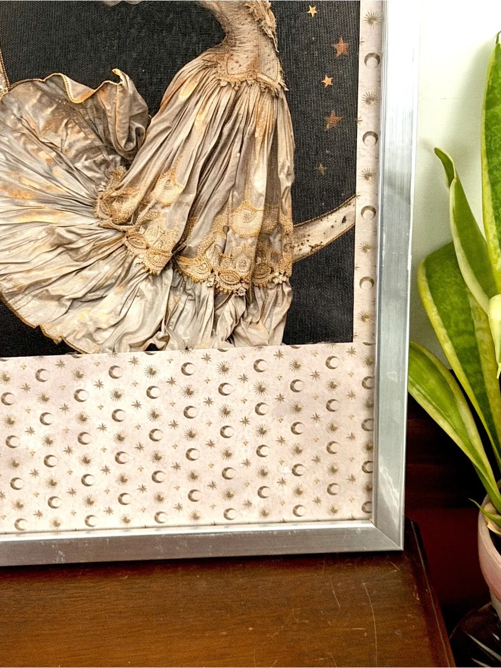 Celestial Moon Goddess Canvas Art Print Vintage Style Silver Framed Wall Art